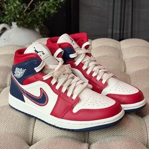 Woman’s Nike Air Jordan SE 1 Mid USA - Red white and blue air Jordan’s size 7